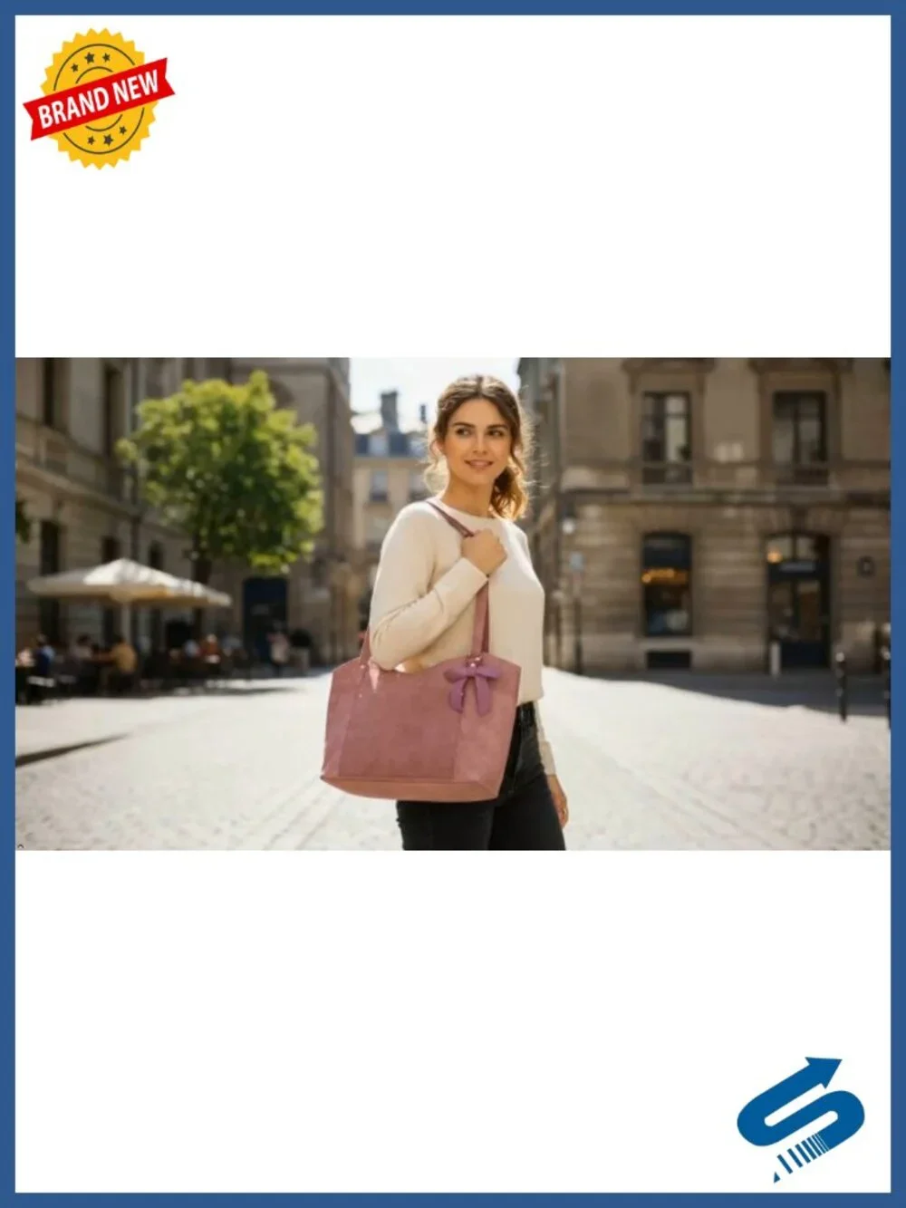 Genuine Leather Tote Bag with 2 Compartments for Women
